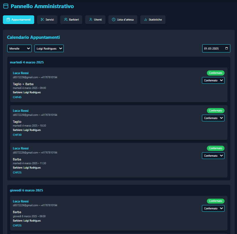 Dashboard di un'applicazione web moderna