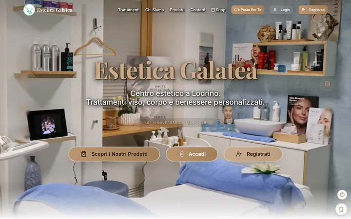 Sito web PWA di Estetica Galatea, centro estetico a Lodrino, con landing page a più sezioni